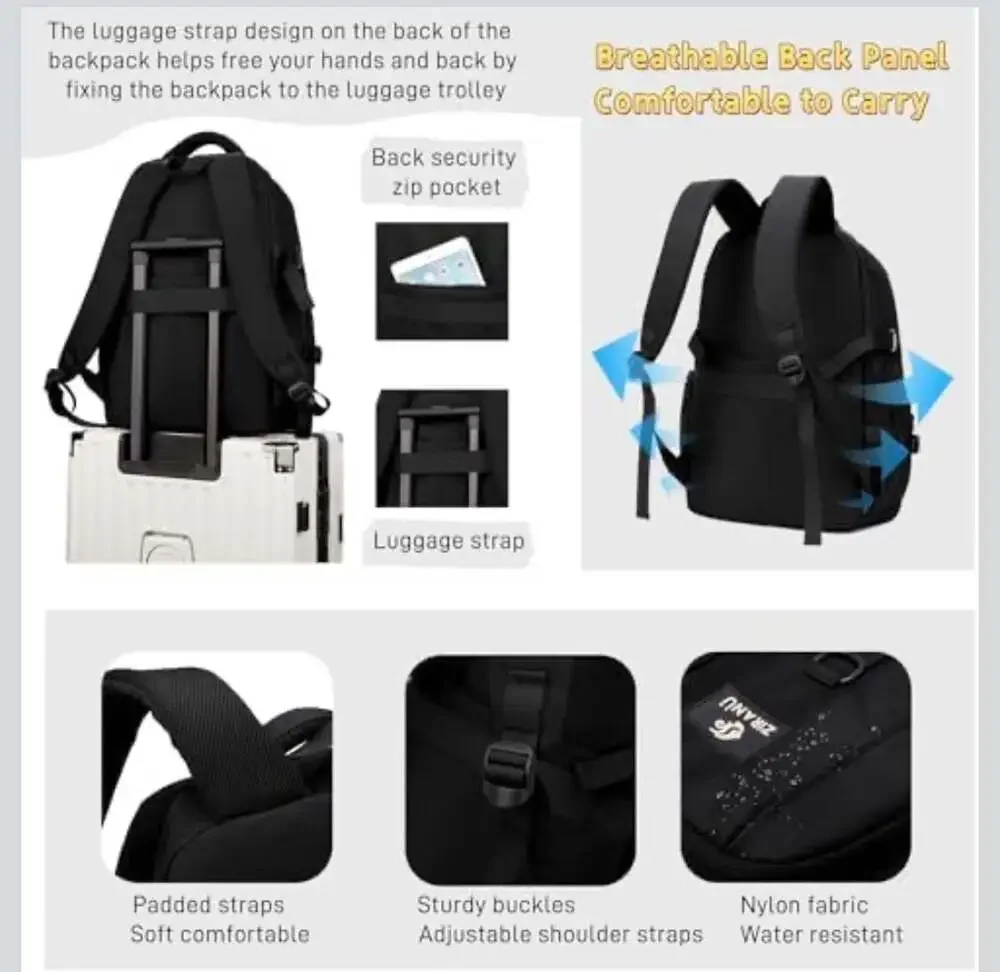 ZIRANU‎ Casual Water Resistant School Backpack for Teens Boys, 18.89